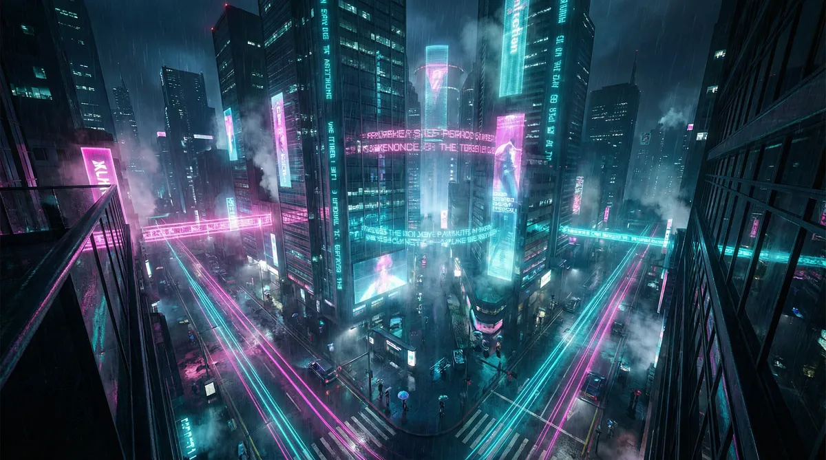 樱井美里 竖屏短剧平台首页背景 - 赛博朋克都市夜景